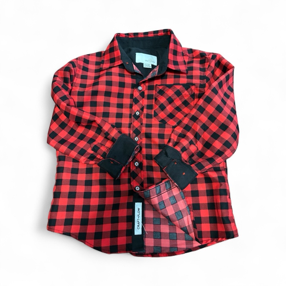 CRAFT + FLOW,  Red and Black Plaid Button Down Shirt